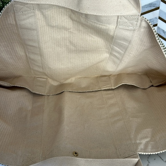 Sezane Cabas Libre Service Weekender Large Tote Green Stripe Cream 100% Cotton - Picture 9 of 14